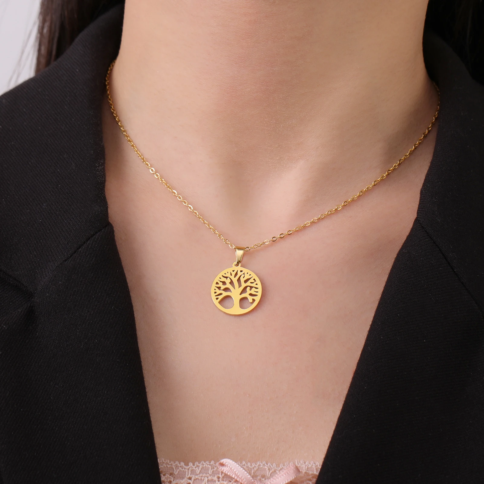 Collana Uomo Donna Con Albero Della Vita E Zirconi, In Acciaio Inox, Regolabile 48-53 Cm, Significato Spirituale - 4