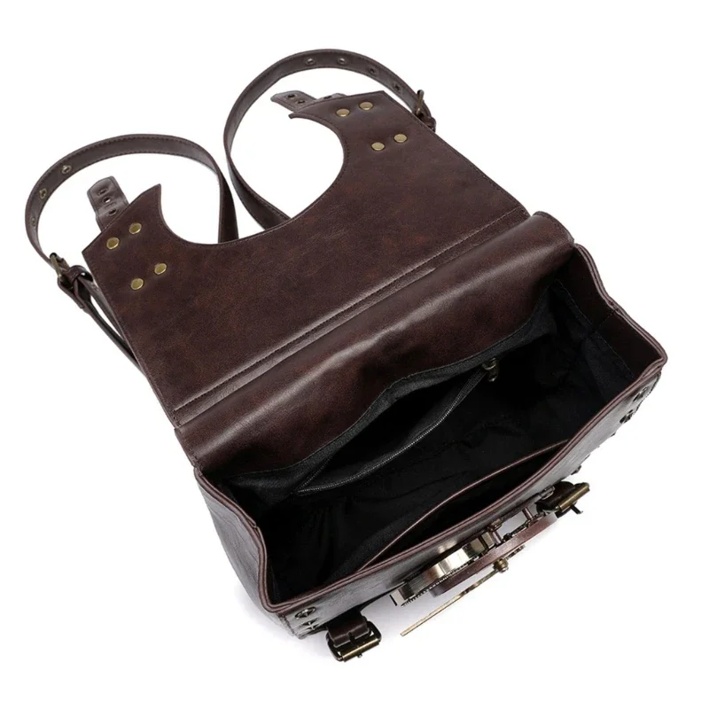 Retro laptop backpack, student backpack, Gothic medieval women's leather briefcase, retro steampunk backpack