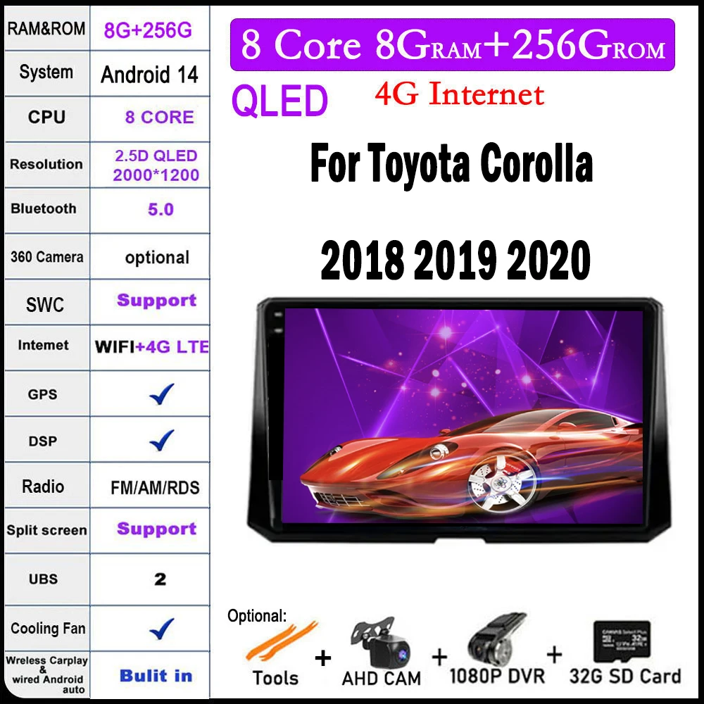 

10 lnch Android 14 для Toyota Corolla 2018 2019 2020 DSP автомобильное радио Carplay видео Авторадио плеер мультимедийная навигация GPS Wifi
