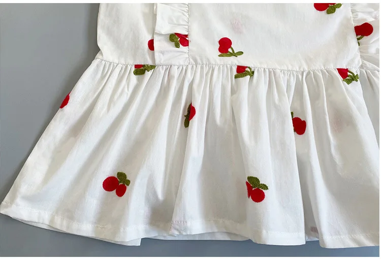 cutest baby dresses Embroidery Teen Girls Dress Cherry Patterns Half Sleeve Ruffles Cotton Summer Dress Children Clothes 6 8 10 12 14 Years baby boy dress