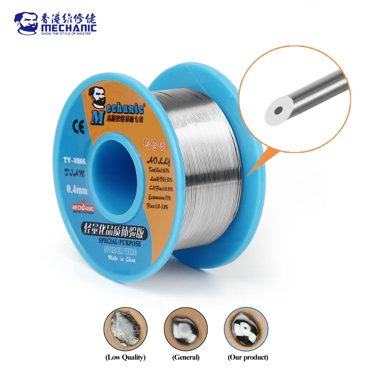 Soldering Wire Soldering Tin Wire Welding Wires MECHANIC TY-V866 40g Mild Rosin Core 183℃ Melting Point High Purity Environmental Solder Wire Welding Flux Iron Cable 0.2-0.8mm
