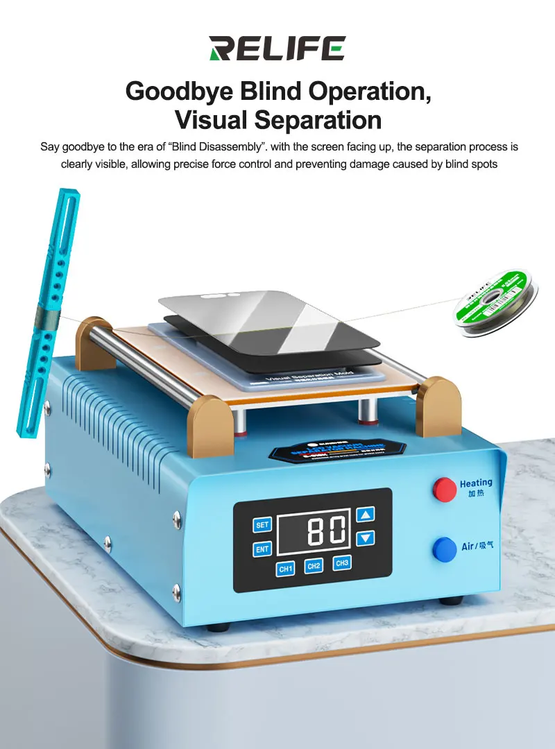 RELIFE TX5 비주얼 분리 몰드 아이폰 12-17 시리즈 안드로이드 하모니오스 알루미늄 합금 미끄럼 방지 흡착판 수리 도구