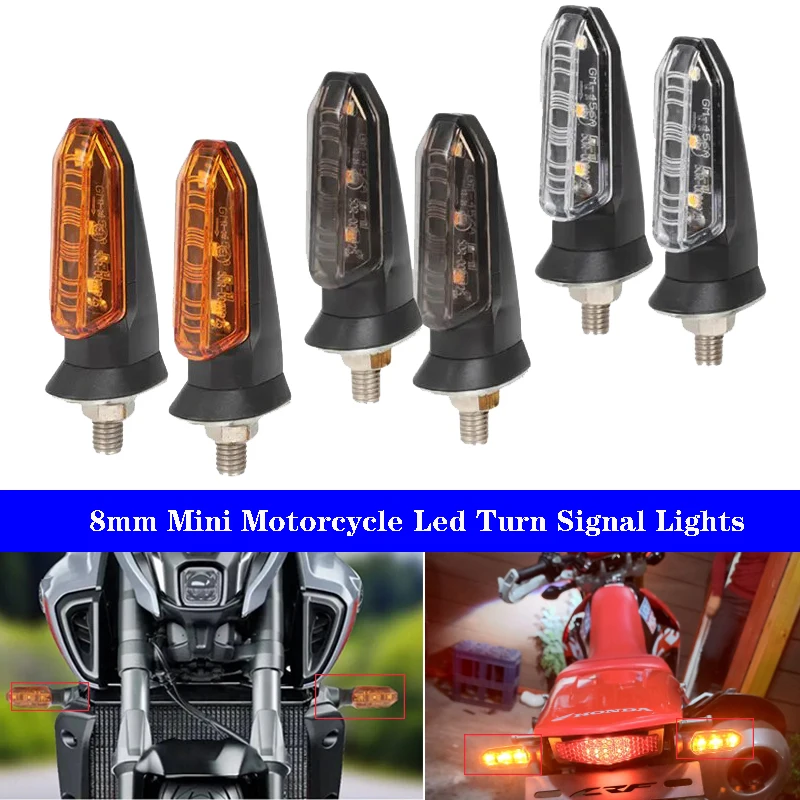 Motorcycle 8mm Turn Signals Lights For Honda Motorcycle 12V Led Flashing Light Amber Front Rear Blinker Light For Scooter