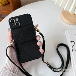 Sleek Solid - Color Card Case with Long Lanyard - iPhone 15 Plus (Black)