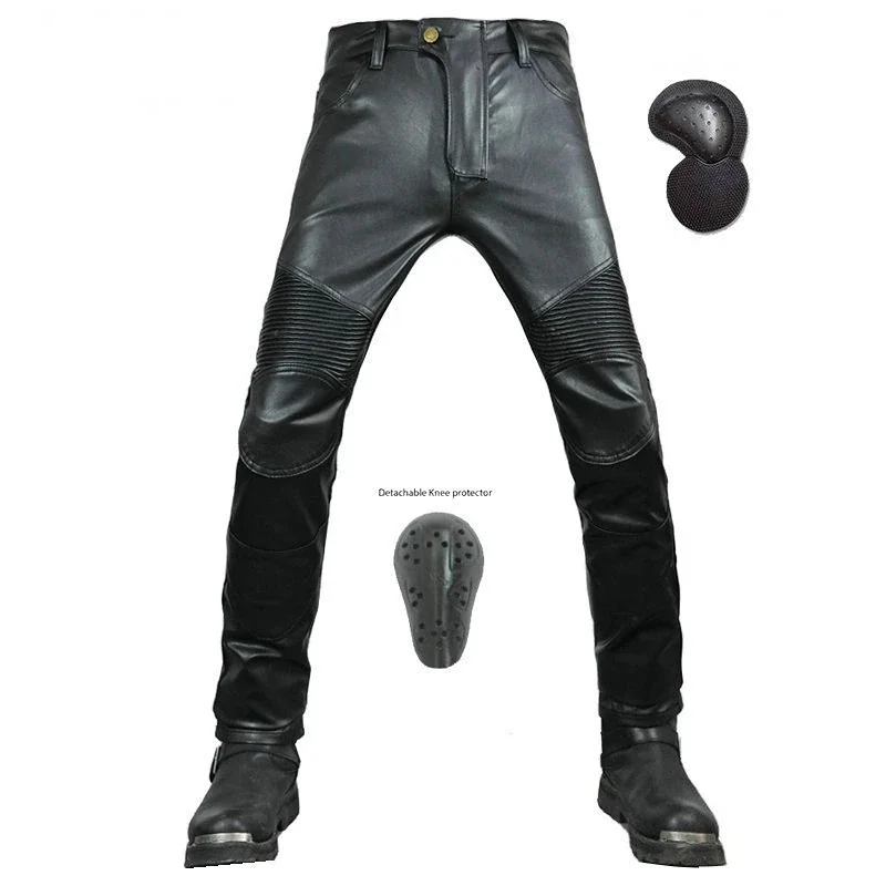 

Мотоциклетные мужские брюки из искусственной кожи с защитным снаряжением, прямые брюки с защитой от падения, ветрозащитные брюки для мотокросса, Джоггеры для верховой езды