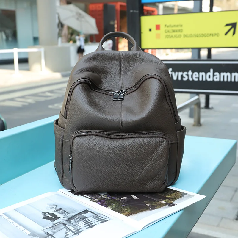 Head layer cowhide leather shoulder bag Ms. 2023 new hundred and soft leather girl bag simple fashion backpack large capacity 4
