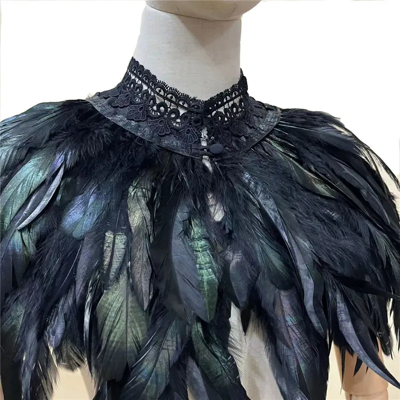 

Feather Shawl Lace Decor Punk Gothic Feather Shoulder Wrap Cape Scarf Shrug Halloween Rave Party Stage Show Costume