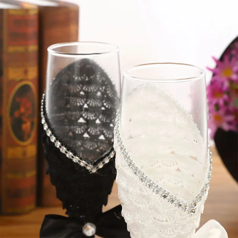 2 Pcs Flower Crystal Champagne Flutes Wedding Glasses Mr & Mrs Toasting Cups Gift Sets for Couples Engagement Drop Shipping images - 6