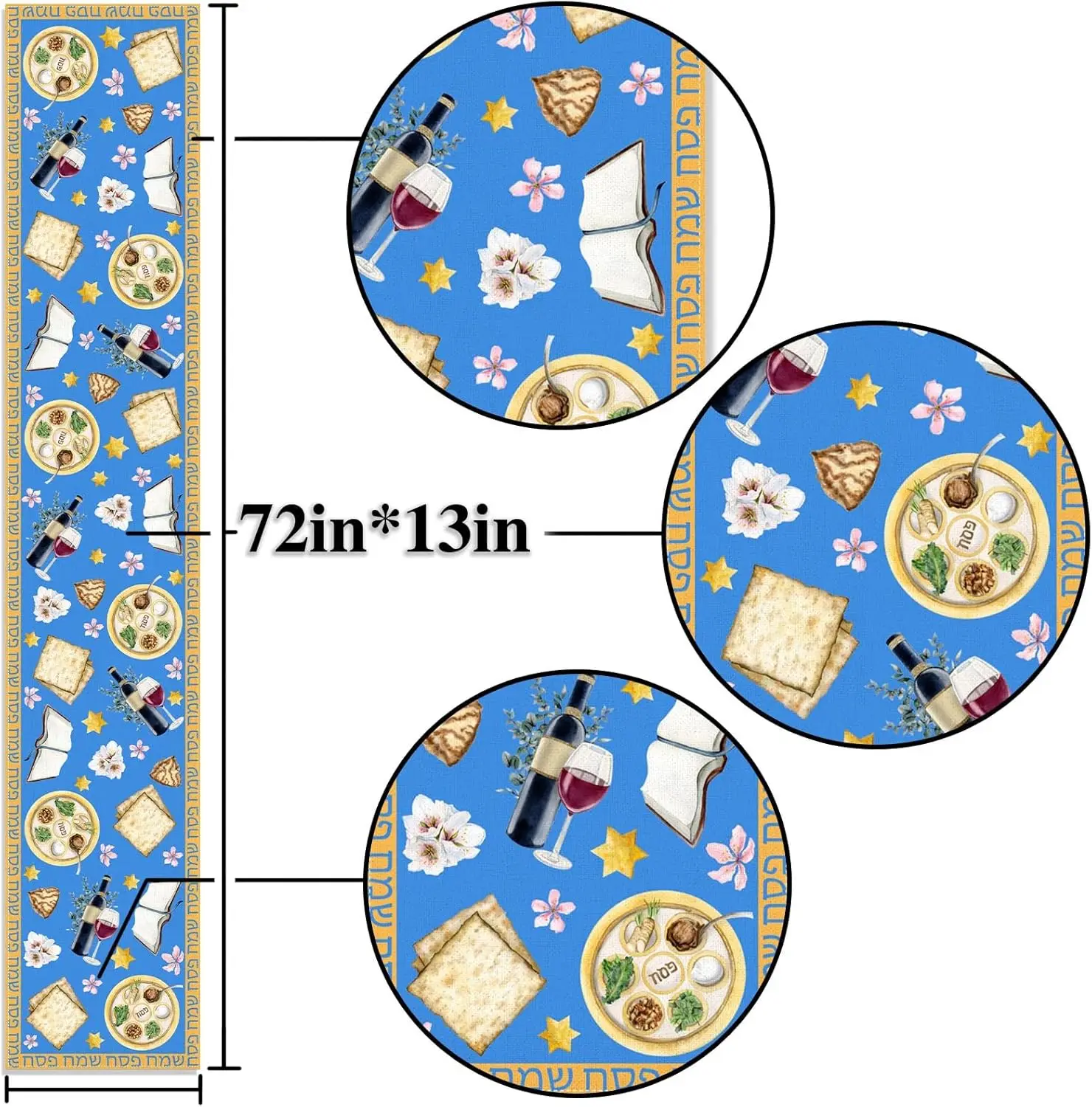 Passover Linen Table Runner – Pesach Seder Jewish Party Decor 3