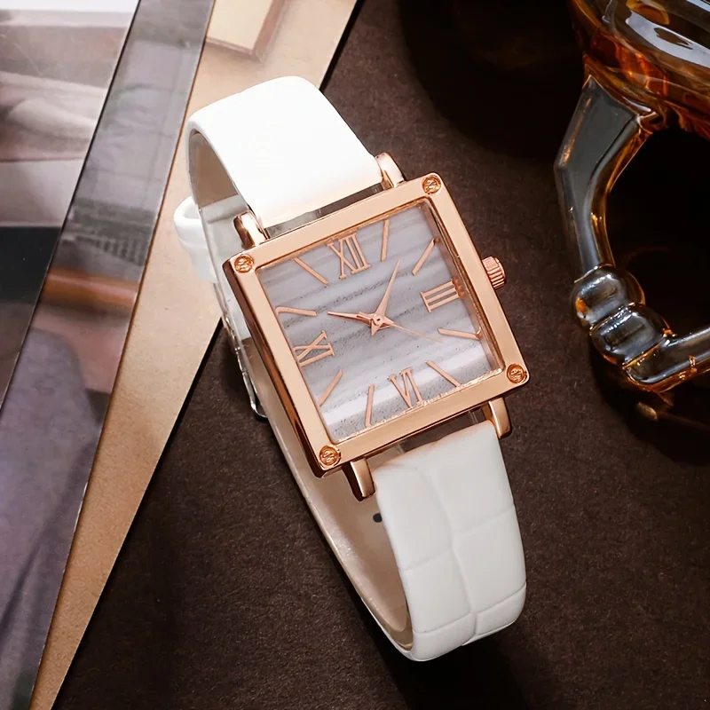 3 Pcs Square Quartz Watch PU Leather Strap Zinc Alloy Pointer Zinc Alloy Case, Ideal Gift For New Year, Christmas, Family
