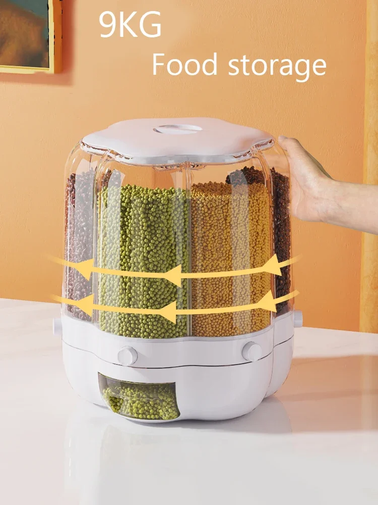 

9KG Large Food Storage Container Rotatable Rice Barrels Sealed Cereal Dispenser Rice Tank Grain Box Kitchen Storage Organization