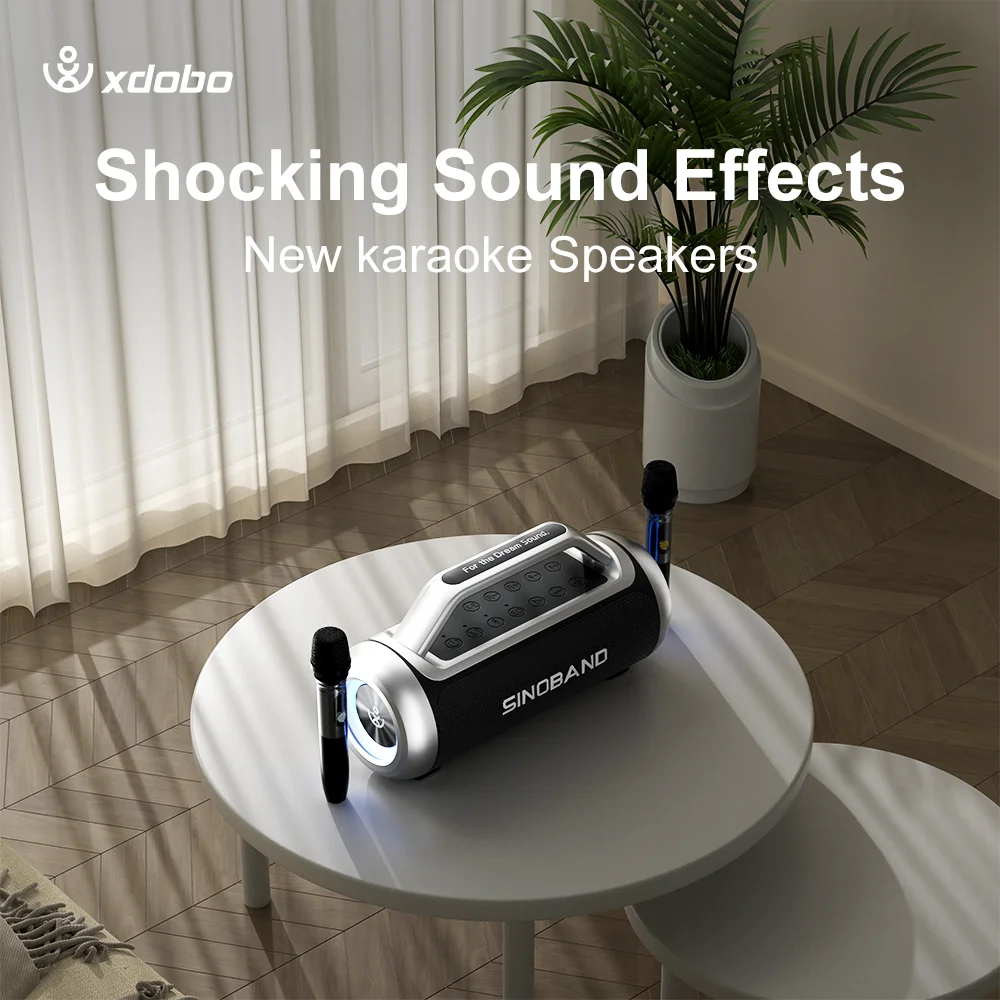 Xdobo Sinoband 고출력 휴대용 무선 120W BT 5.3 강력한 사운드 파티 카라오케 슈퍼 베이스 스피커 2개의 마이크 포함