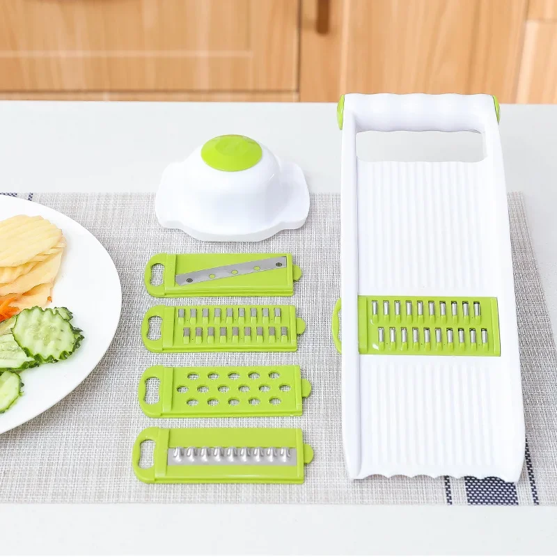 Slicer – Adjustable Vegetable , Fruit zucchini Slicer, French Fry Cutter,Crinkle Cutter Food Waffle Garlic Grinder(White)
