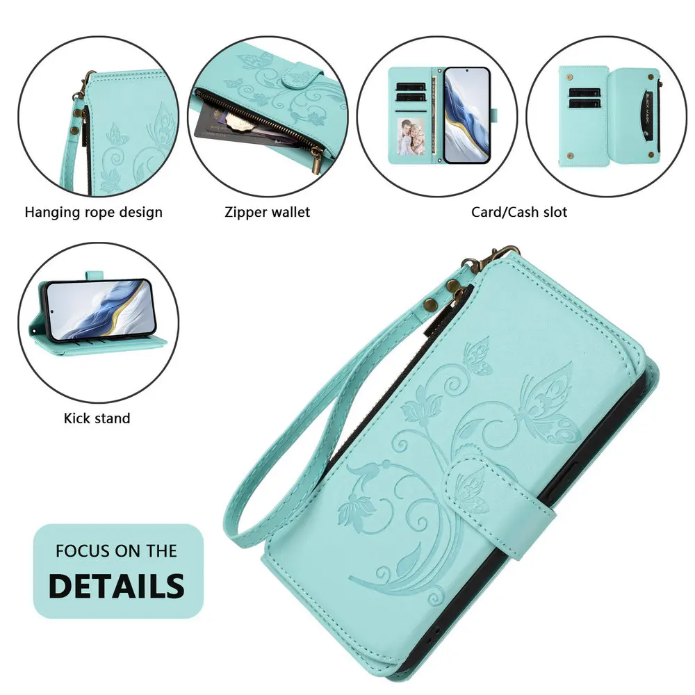 Crossbody Zipper Leather Wallet Flip Case