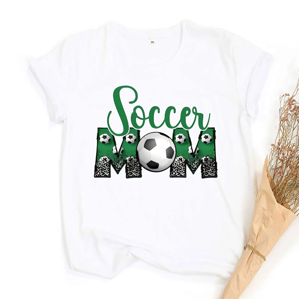 Fußball Mom Print Damen T-Shirt Kurzarm Mode Mädchen T-Shirt Casual Rundhals T-Shirts Top Sommer Fußball Kleidung – Detail 9