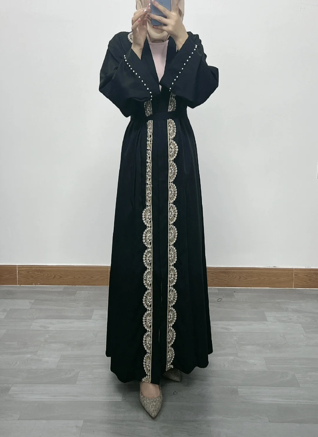 

Latest Muslim Abayas For Women Islamic Fashion Pearls Kimono Robe Modest Dress Long Elegant Cardigans Clothing Front Open Abaya