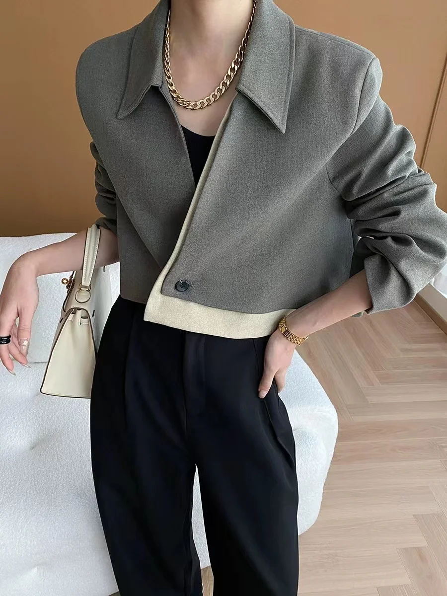 

Irregular Splicing High Fashion Short Suit Jacket Early Spring New Long Sleeved One Button Solid Color Lapel