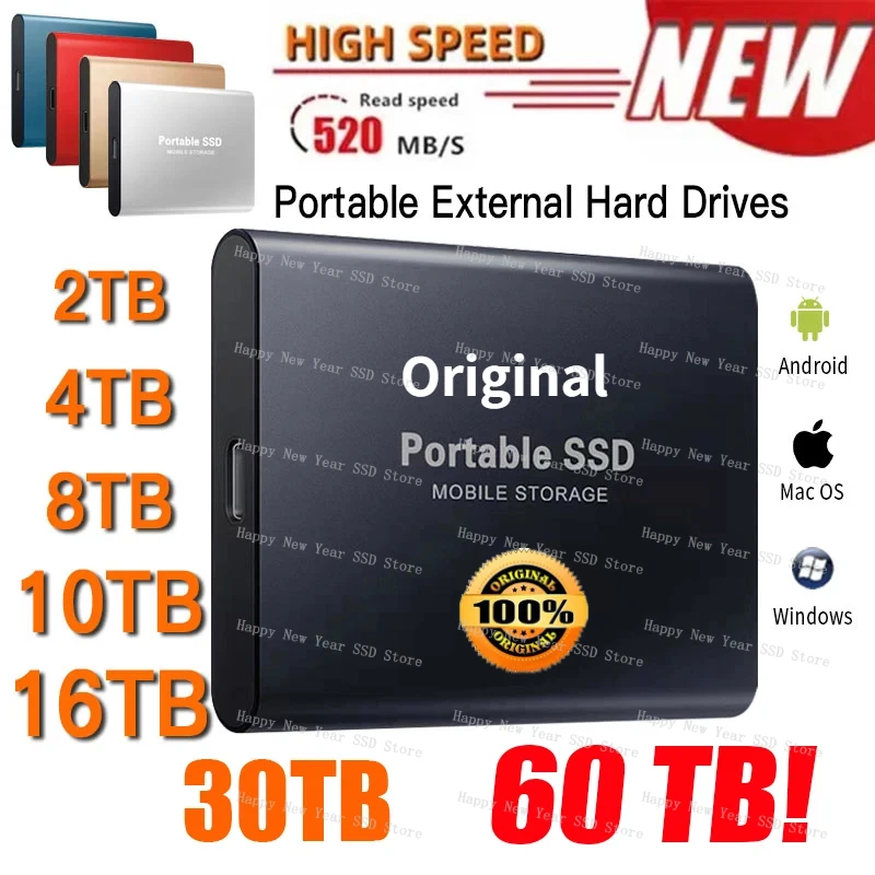 

Portable SSD 1TB 2TB Solid State Hard Disk External Hard Drive USB 3.1/Type-C High-Speed Storage Device for Laptops/Desktop/Mac