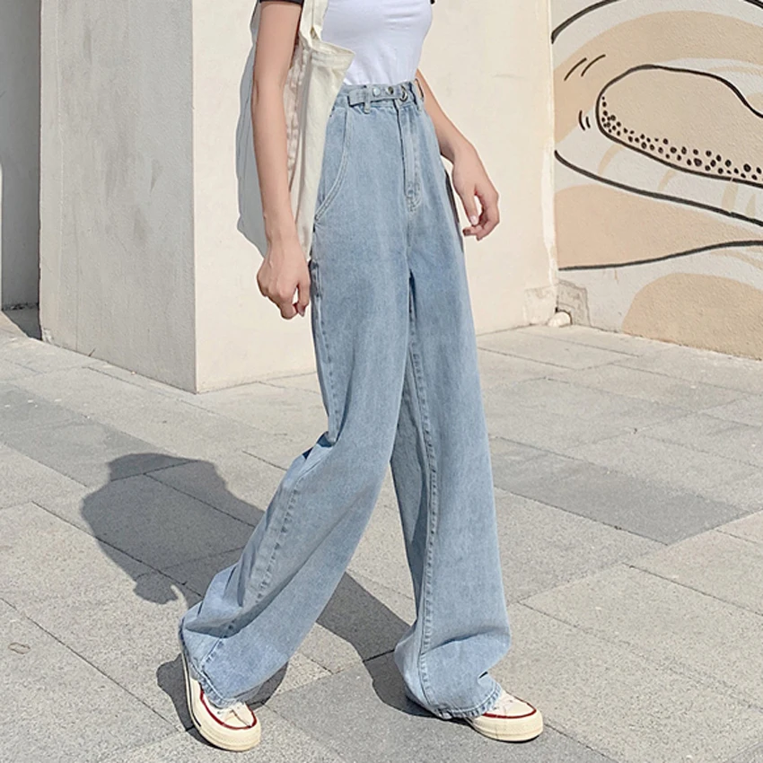 2023 Women Harajuku Baggy High Waist Wide Leg Jeans Ladies Femme E-Girl Streetwear Trousers Vintage Blue Denim Fashion Mujer Y2k