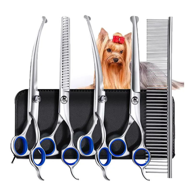 5 in 1 Professional Dogs Grooming Scissors Set Stainless Steel Dog and Cat Hair Thinning Shears
