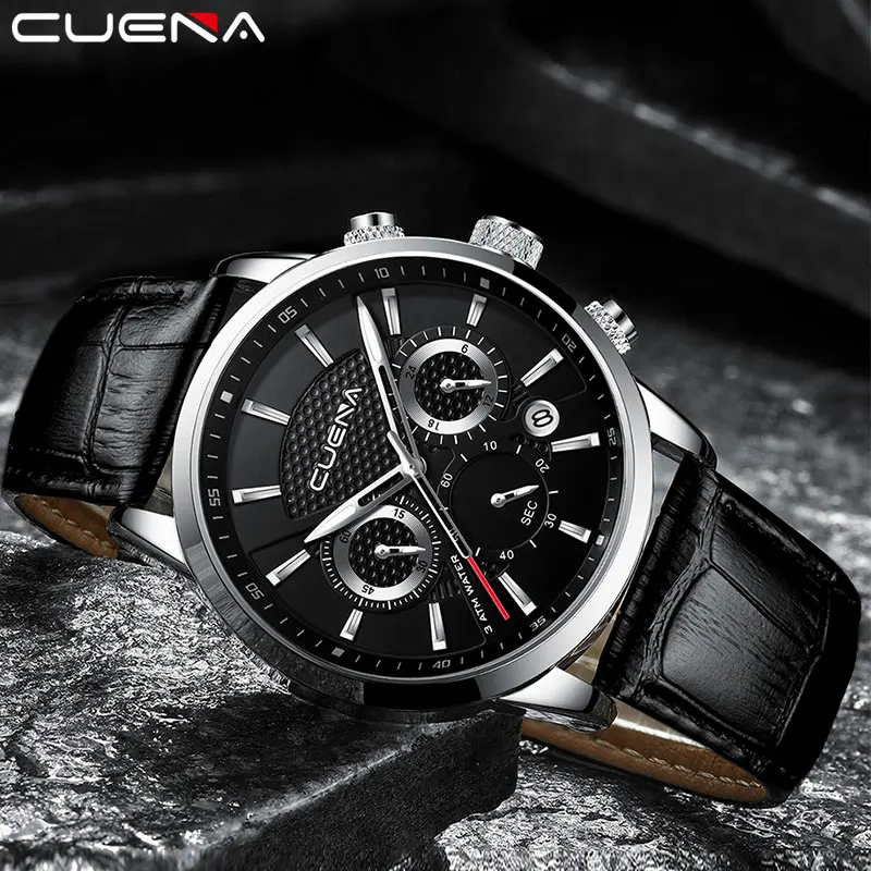 Clearance Sale Men's Watches Fashion Leather Strap Calendar Chronograph Business Quartz Watch Waterproof Clock Drop Shipping