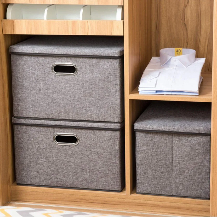 1pc large capacity collapsible storage box with lid linen fabric collapsible storage box for home bedroom wardrobe office nurser 5
