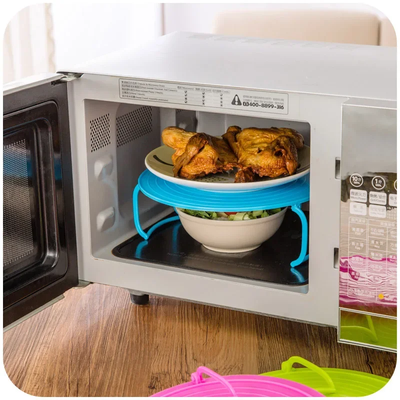 3 Colors Microwave Insert Plastic Stand Multifunction Kitchen Plate Rack Plastic Stacker Lid + Cooling Rack Kitchen Tool