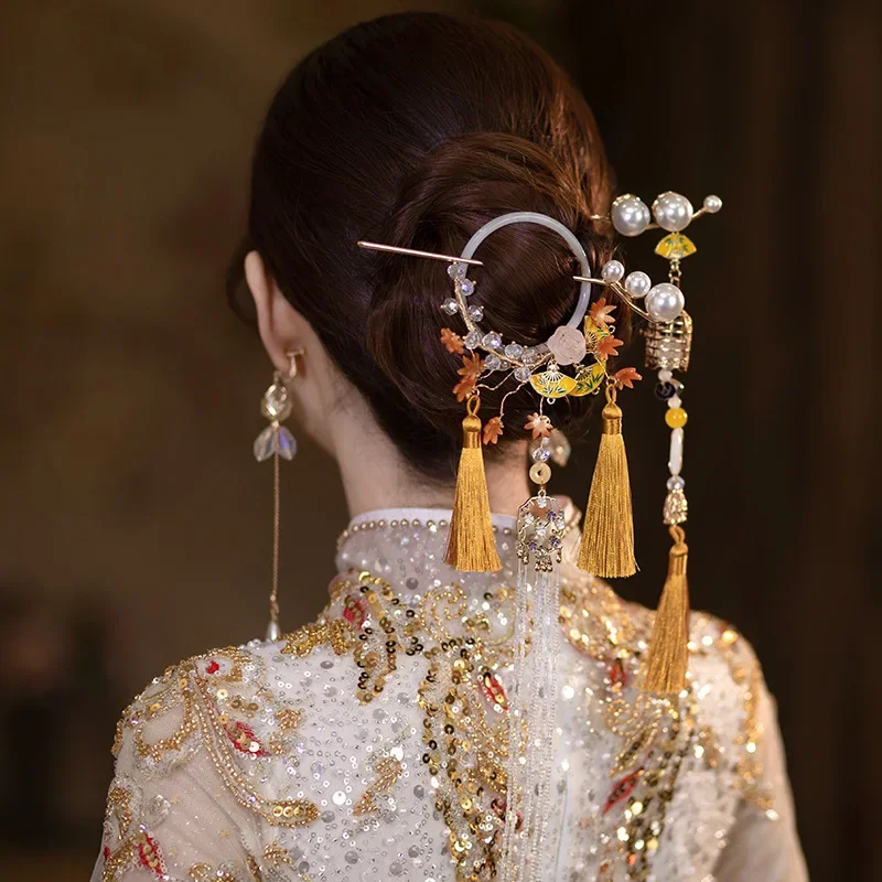 

new Chinese headdress circle tassel hairpin hair accessories Cheongsam costume Joker wedding hair jewelry wholesale