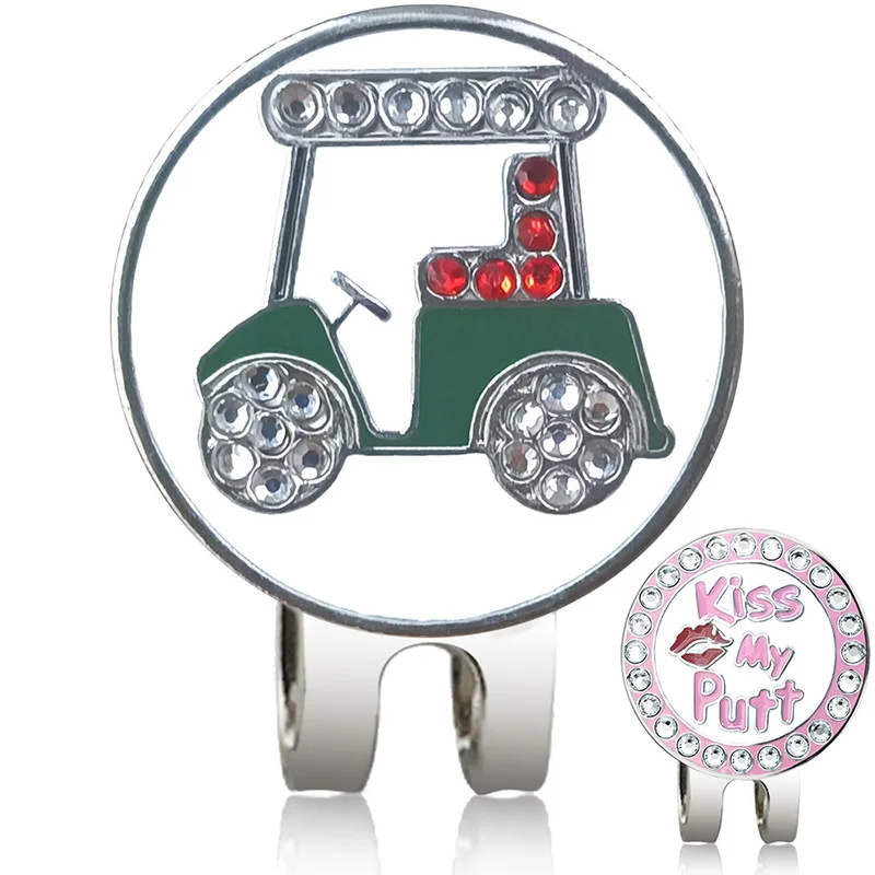 Golf Ball Marker Car And Kiss My Putt Rhinestone Diamonds Golf Accessories With Magnet Hat Clip 1pc For Girl Friend