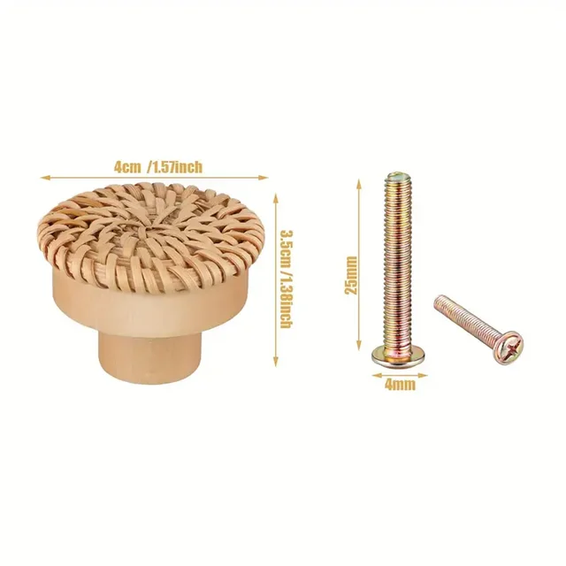 12 Uds. Perillas de tocador de ratán bohemio, perillas redondas de madera para cajones con tejido de mimbre hecho a mano y tornillos para muebles, gabinetes, Dr 6