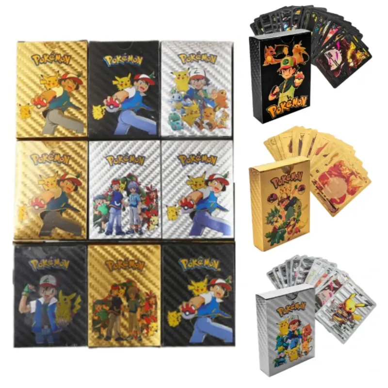 55PCS Pokemon Cards Table Game in English Spanish French German, Pikachu Deck Box, Album, Kids Toys, pokemon cards