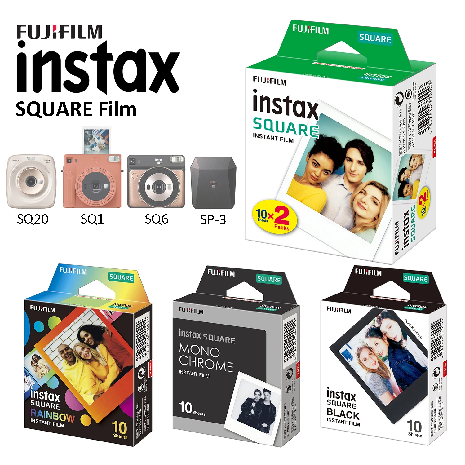 Nuovo Instax Square Film White/Rainbow/B & W Edge Photo Paper Per Fujifilm Instax Sq6 Sq10 Sq20 Hybrid Instant Camera & Share Sp-3
