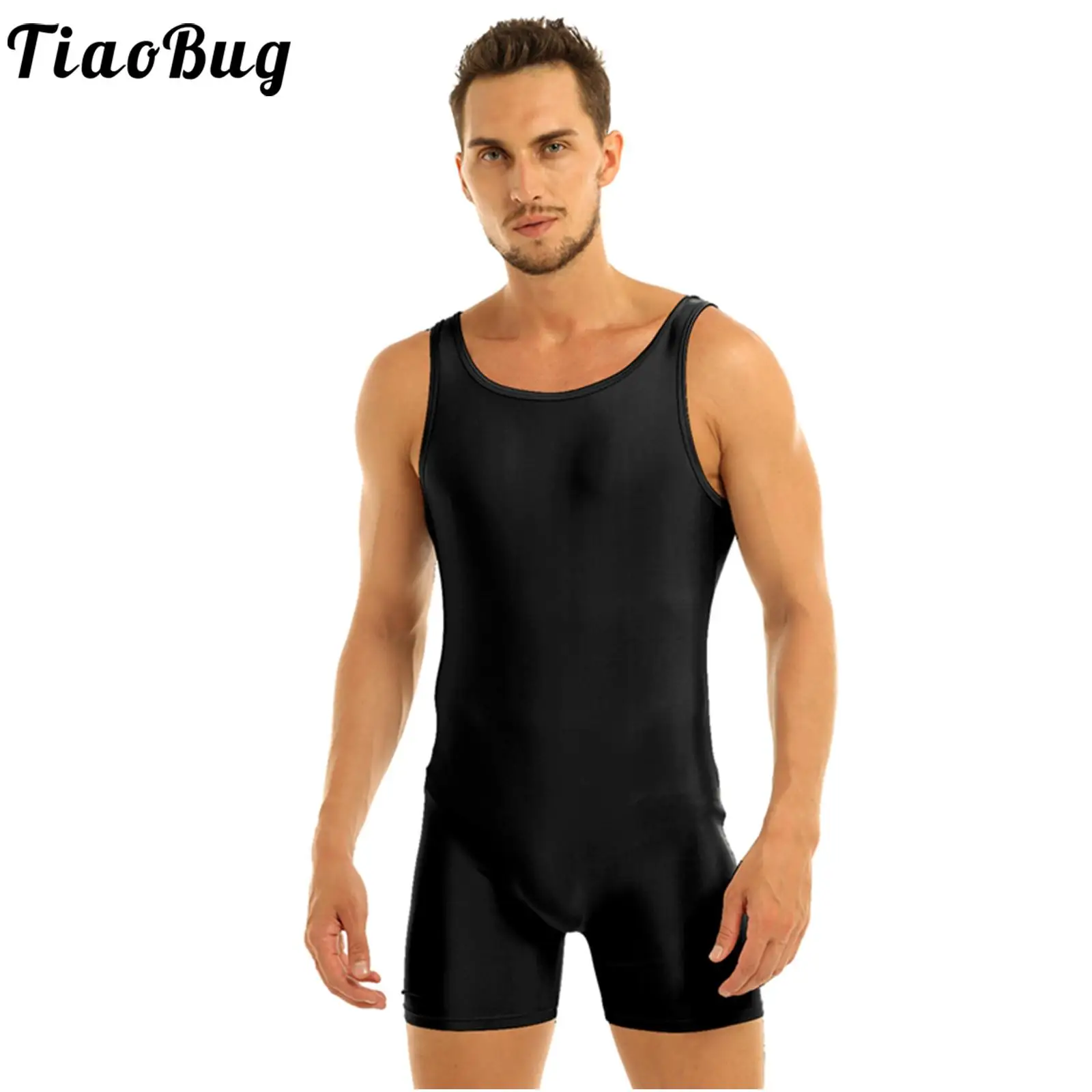 

Mens Sleeveless Stretchy One Piece Sport Gym Bodysuit Leotard Dance Biketard Unitard Sexy Solid Color Bodysuit