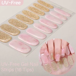 Radiant Shimmer Collection: Sparkling Gel - Texture Nail Strips with High - Shine Glitter & Gold Foil (Ombre and Gold)