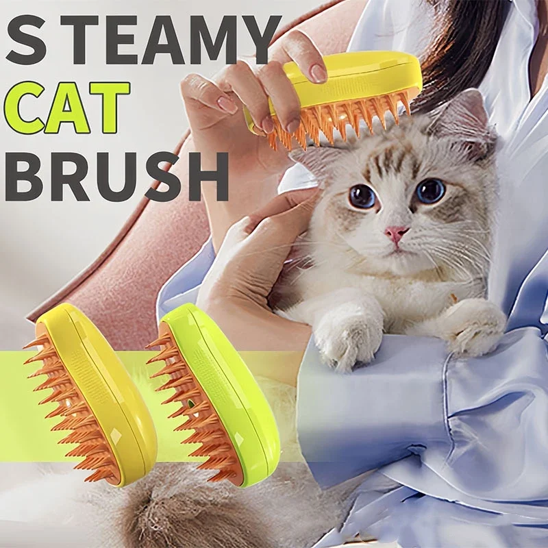Pet Hair Brush 3 in 1 Electric Spray Cat Steam Brush Steamy Dog Brush for Massage Grooming Hair Removal