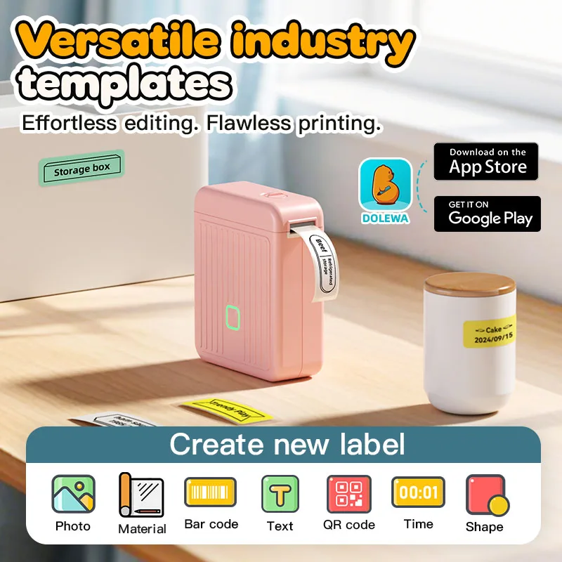 DOLEWA T01 Label Printer Portable Mini Thermal Printer Without Ink Bluetooth Wireless Labeling Machine DIY Barcode Sticker