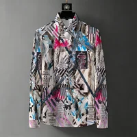 Chemise à manches longues pour homme, style européen et américain, luxe léger, imprimé géométrique, décontractée, pour le travail et les déplacements. 3