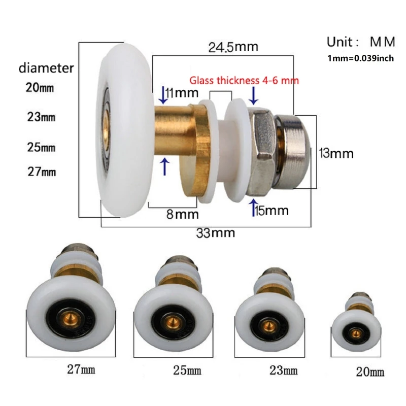 Sliding Door Rollers Mini Rubber Wheels Shower Door Wheels Sliding Glass Door Pulleys Replacement Bearing Rollers Runner Shower Room Cabins Swinging Pulley
