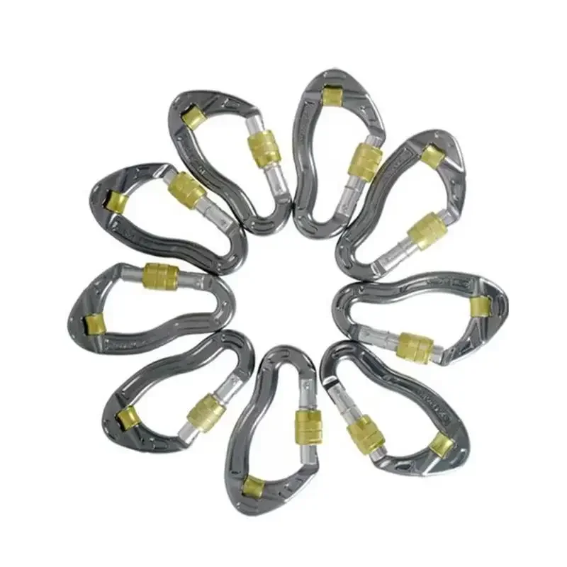 1Pcs 25KN 장력 안전 잠금 장치 풀리 휠이 있는 전문 암벽 등반 카라비너 ??스크류게이트 잠금 카라비너 ??클립