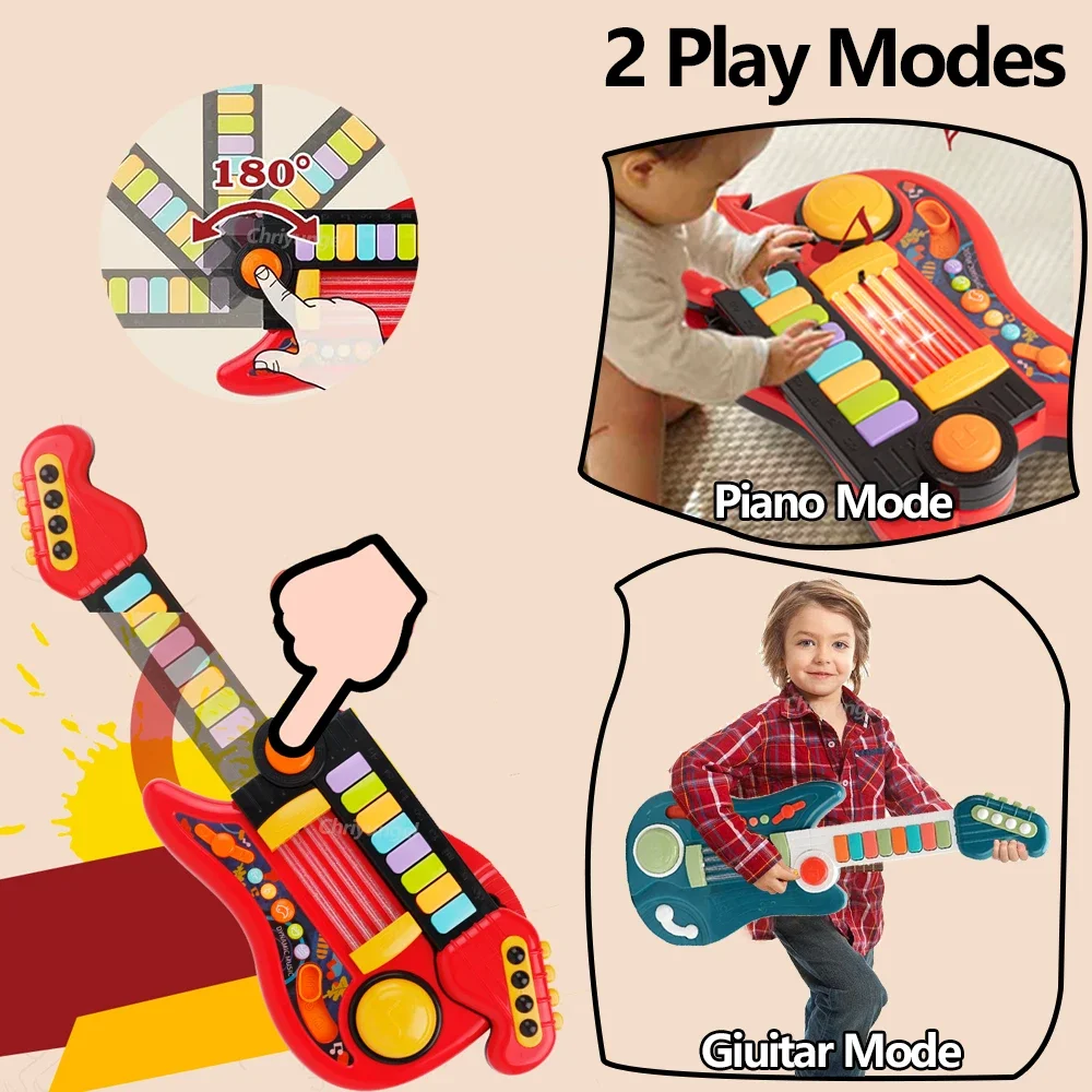 Kids Guitar 3 in 1 Folding Musical Instrument Toddler Electronic Guitar Piano Drum Educational Toys Birthday Gift for Girl Boy 3