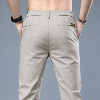 Pantalones informales ajustados para hombre, ropa de calle elástica, transpirable, color caqui, 28-38, primavera y verano 4