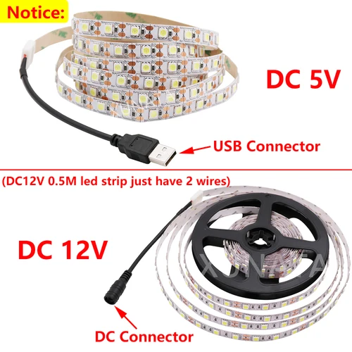 유연한 LED 스트립 라이트, USB 화이트, 웜 화이트, DC 12V, 0.5m, 1m, 2m, 3m, 4m, 5m, 5050 60LED/m 2