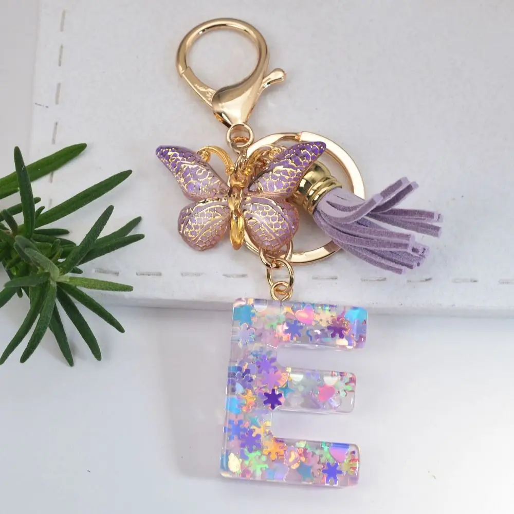 A To Z 26 A To Z 26 Alphabet Keyring Initials Alphabet Butterfly Purple Snowflakes Letter Keychain Tassel Purple Snowflakes
