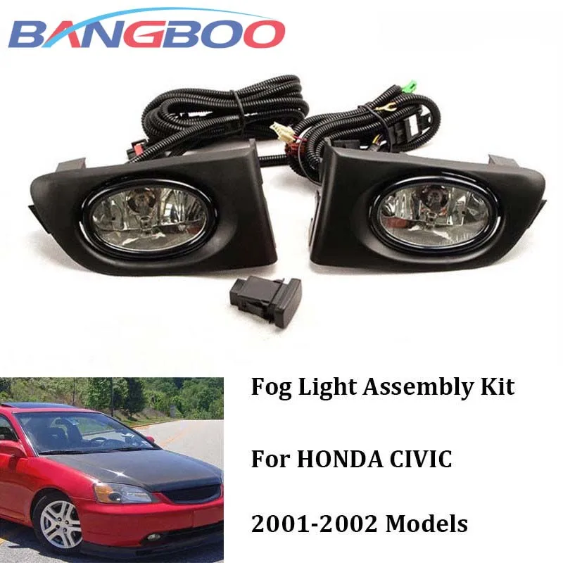 

1Set Car Front Bumper Fog Light Assembly For Honda Civic 2001 2002 Fog Lamp With Wires and Switch Harness