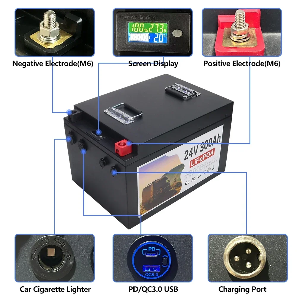 12V 24V 100Ah 200Ah 300AH 500AH 600AH LiFePO4 Battery Built-in BMS Lithium Iron Phosphate Cells For RV Campers Golf Cart Solar 2