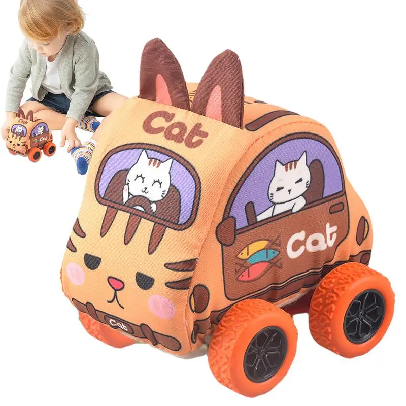 

Pull Back Vehicles Cute Cartoon Fabric Interactive Car Friction Sensory Toys Hand-Eye Coordination Fine Motor Vehicle Toys Fun