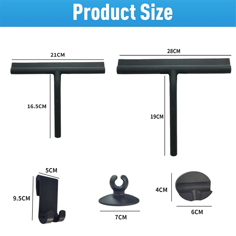 Glass Silicone Wiper Shower Screen Squeegee with Stainless Steel Core Silicone Hook 21/28CM for Shower Doors, Windows