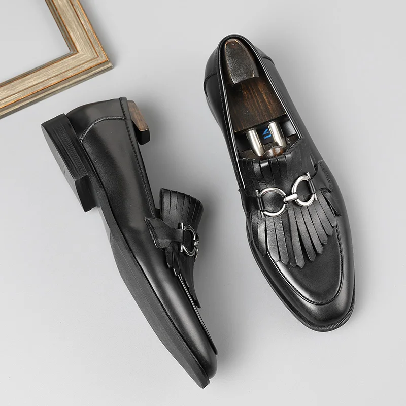 Men leather shoes tassels style formal wedding high-end