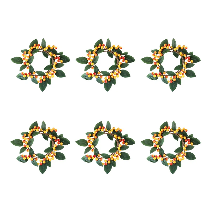 

6 шт. рождественские кольца в виде свечи, венок, искусственные свечи в виде ягод, кольца в виде чайной лампы для рождества, благодарения