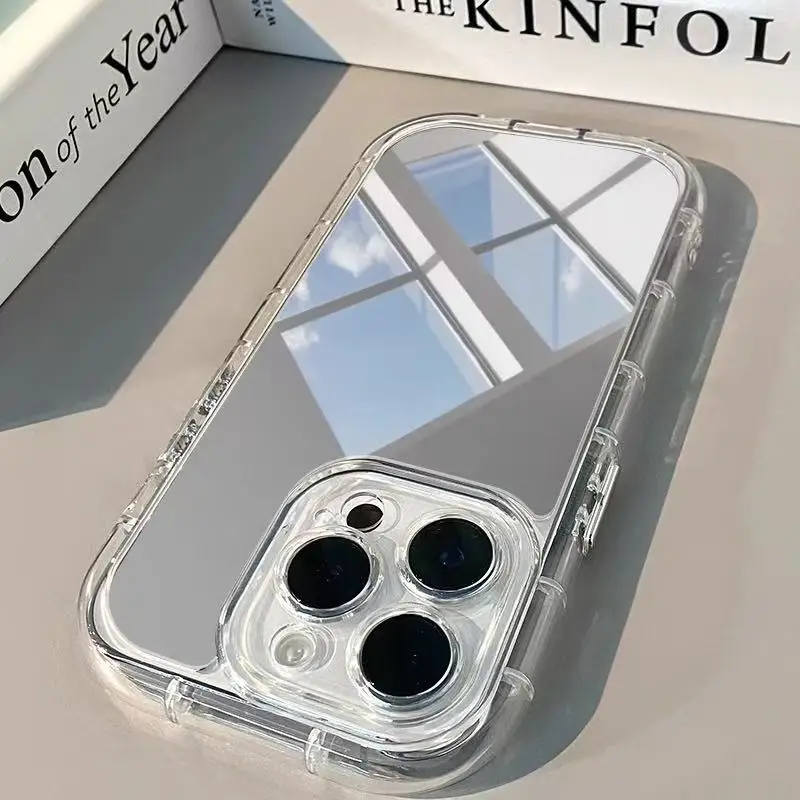 Mirror Phone Case For iPhone 17AIR 11 12 13 14 15 16 17Pro Max Plus Lens Ring Anti-Fall 1.5mm Hard Case makeup mirror